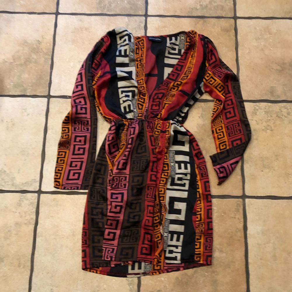 Greek multi colored high slit mini dress